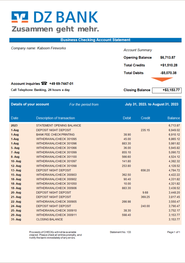 Modèle Word et PDF de déclaration d'organisation de DZ Bank